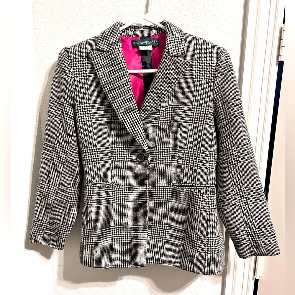 HARVE Bernard 100% wool houndstooth tweedWomen blazer, sz 4, vintage 80s style